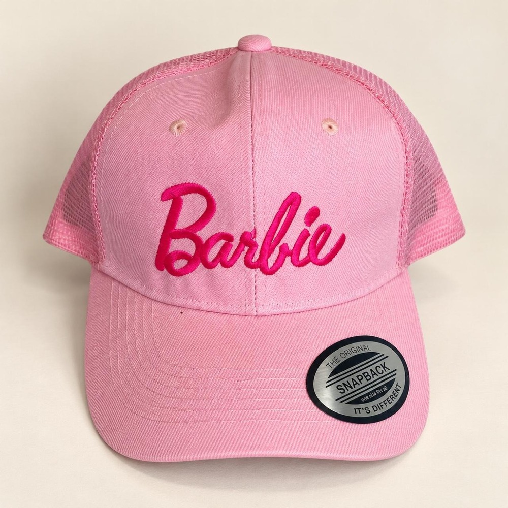 Pink Barbie Embroidered Trucker Hat — Adjustable Snapback